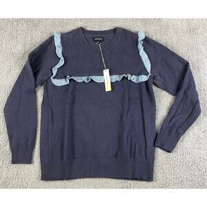 Summersalt Women's Large Deep Sea Blue The Year-Round Crewneck Ruffle Sweater